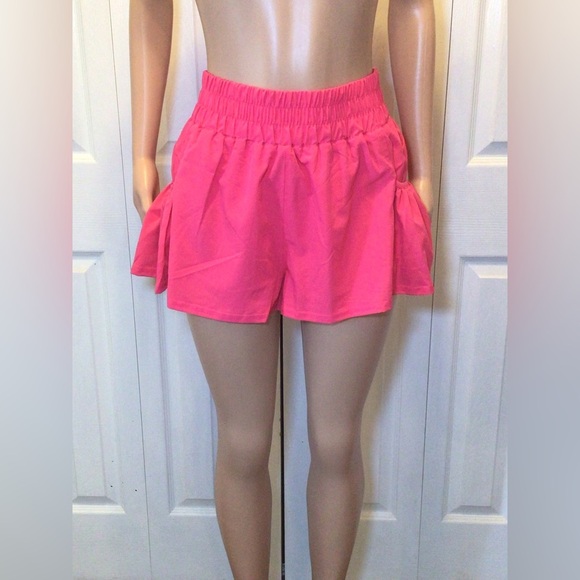Love Tree Womens Hot Pink High Waisted Flowy Athletic Shorts W/ Pockets Lg - Picture 2 of 8